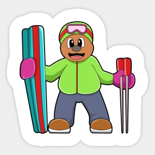 Bear as Skier with Ski & Ski poles Sticker